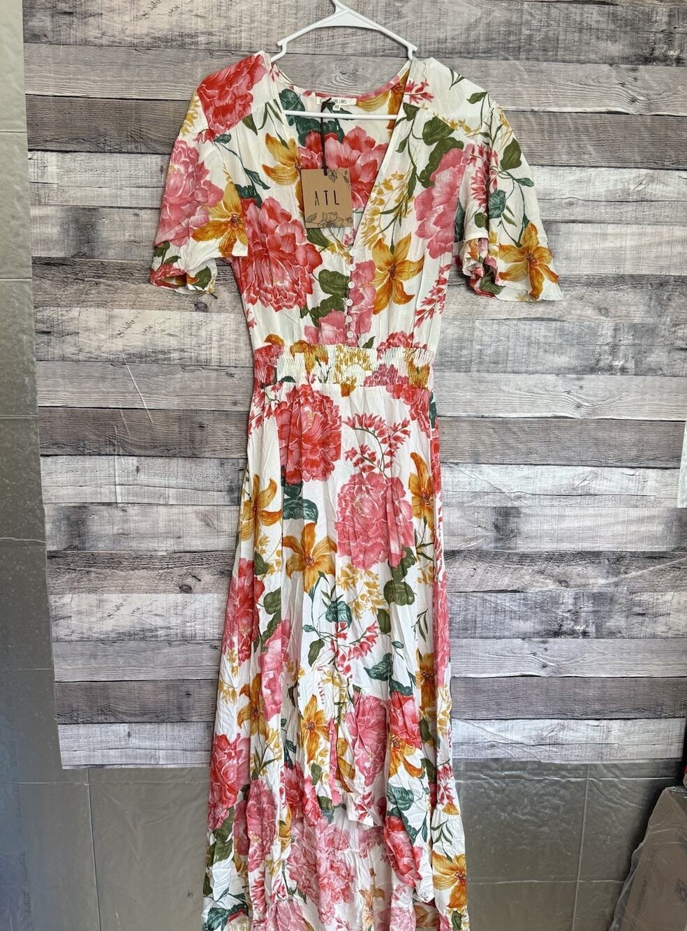 Anthropologie Abel The Label Dress Maxi Hi-Low White Floral Romantic Sz XS NEW